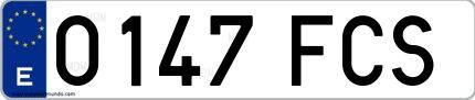 Ejemplo de matrícula española 0147 FCS