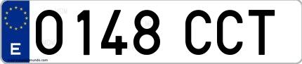 Ejemplo de matrícula española 0148 CCT