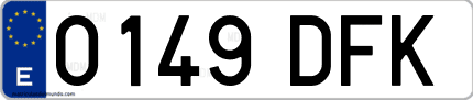 Ejemplo de matrícula de coche ordinaria 0149 DFK
