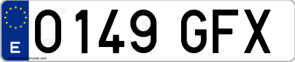 Ejemplo de matrícula de coche ordinaria 0149 GFX