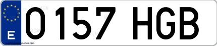 Ejemplo de matrícula española 0157 HGB