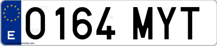 Ejemplo de matrícula de coche ordinaria 0164 MYT