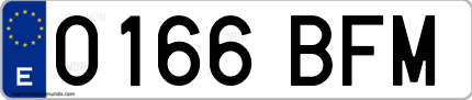 Ejemplo de matrícula de coche ordinaria 0166 BFM