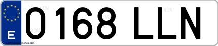 Ejemplo de matrícula española 0168 LLN
