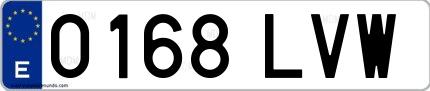 Ejemplo de matrícula española 0168 LVW