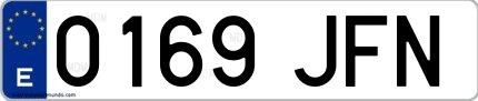 Ejemplo de matrícula española 0169 JFN
