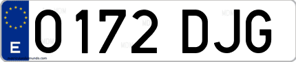 Ejemplo de matrícula de coche ordinaria 0172 DJG