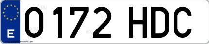 Ejemplo de matrícula española 0172 HDC