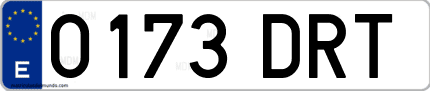 Ejemplo de matrícula de coche ordinaria 0173 DRT