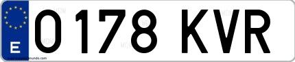 Ejemplo de matrícula española 0178 KVR