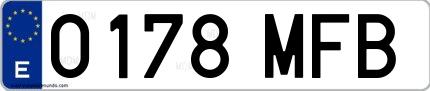 Ejemplo de matrícula española 0178 MFB