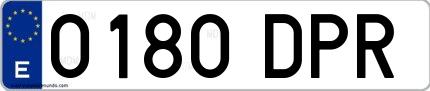 Ejemplo de matrícula española 0180 DPR