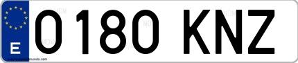 Ejemplo de matrícula española 0180 KNZ