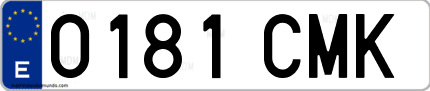 Ejemplo de matrícula de coche ordinaria 0181 CMK