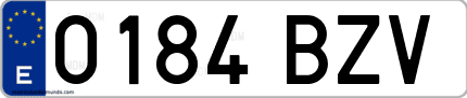 Ejemplo de matrícula de coche ordinaria 0184 BZV