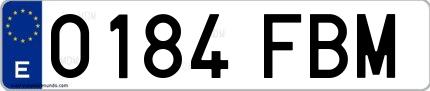 Ejemplo de matrícula española 0184 FBM