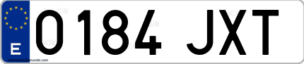 Ejemplo de matrícula de coche ordinaria 0184 JXT