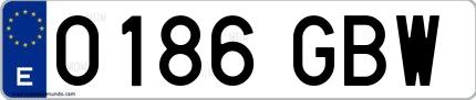 Ejemplo de matrícula española 0186 GBW