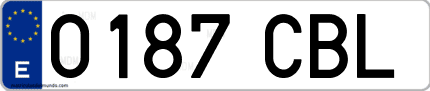 Ejemplo de matrícula de coche ordinaria 0187 CBL