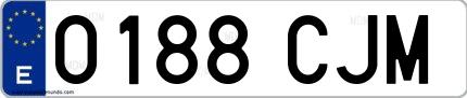 Ejemplo de matrícula española 0188 CJM