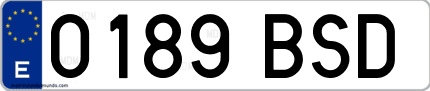 Ejemplo de matrícula de coche ordinaria 0189 BSD