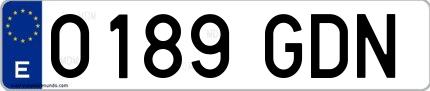Ejemplo de matrícula española 0189 GDN