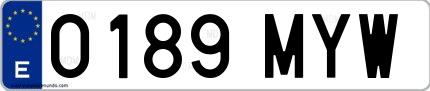 Ejemplo de matrícula española 0189 MYW