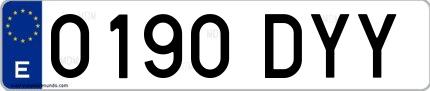 Ejemplo de matrícula española 0190 DYY