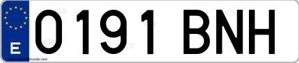 Ejemplo de matrícula española 0191 BNH