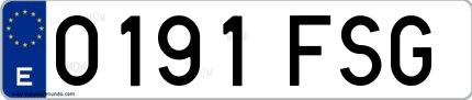 Ejemplo de matrícula española 0191 FSG