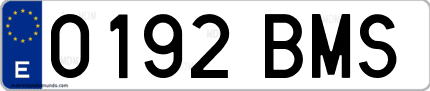 Ejemplo de matrícula de coche ordinaria 0192 BMS