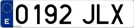Ejemplo de matrícula española 0192 JLX