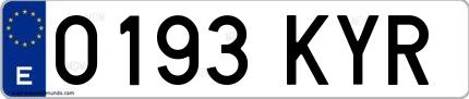 Ejemplo de matrícula española 0193 KYR
