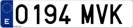 Ejemplo de matrícula española 0194 MVK