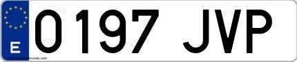 Ejemplo de matrícula española 0197 JVP