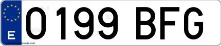 Ejemplo de matrícula española 0199 BFG