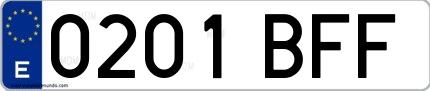 Ejemplo de matrícula española 0201 BFF