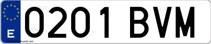 Ejemplo de matrícula española 0201 BVM