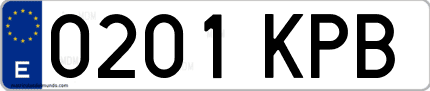 Ejemplo de matrícula de coche ordinaria 0201 KPB