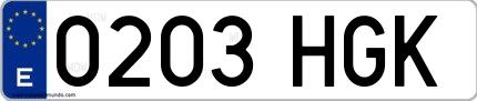 Ejemplo de matrícula española 0203 HGK
