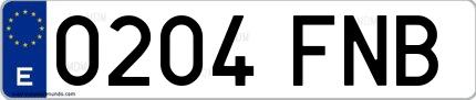 Ejemplo de matrícula española 0204 FNB