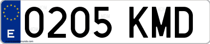 Ejemplo de matrícula de coche ordinaria 0205 KMD