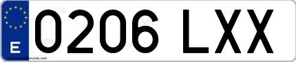 Ejemplo de matrícula española 0206 LXX