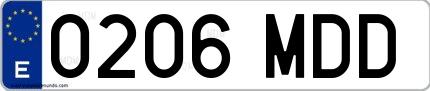 Ejemplo de matrícula española 0206 MDD