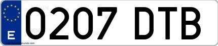 Ejemplo de matrícula española 0207 DTB
