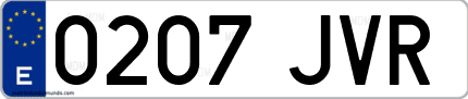 Ejemplo de matrícula de coche ordinaria 0207 JVR