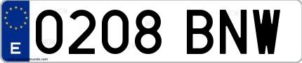 Ejemplo de matrícula española 0208 BNW