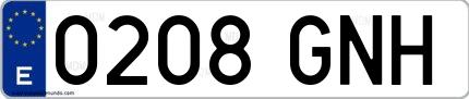Ejemplo de matrícula española 0208 GNH