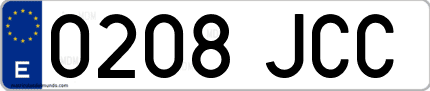 Ejemplo de matrícula de coche ordinaria 0208 JCC