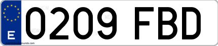 Ejemplo de matrícula de coche ordinaria 0209 FBD